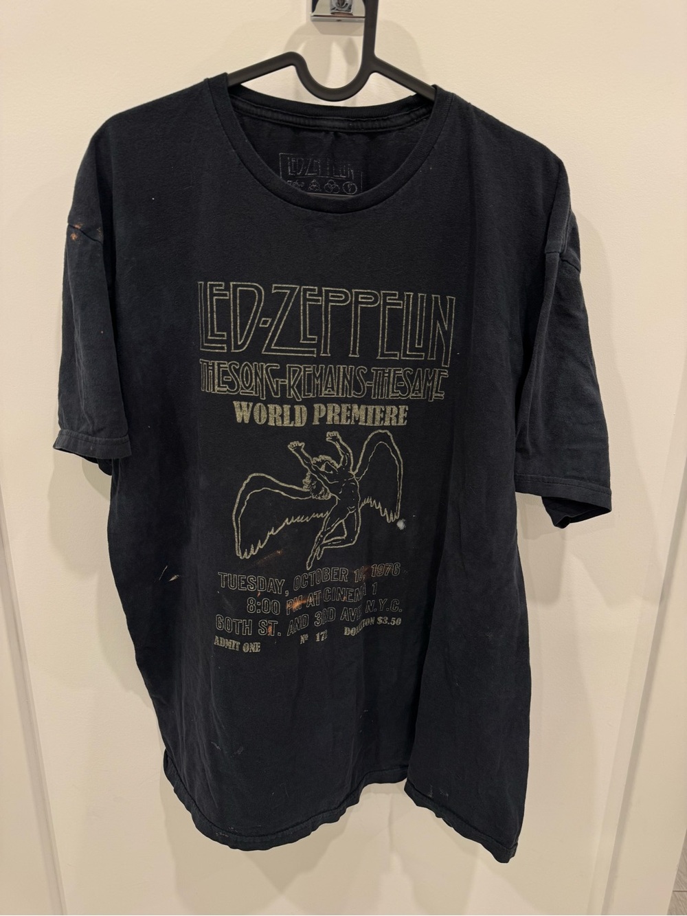 Retro Black Graphic Tee - Led Zeppelin Band - Size L (with washed marks)